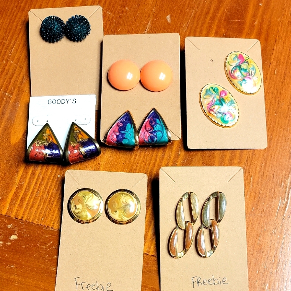 Colorful Enamel Vintage 80s 90s Earrings Set 5 plus 2 free